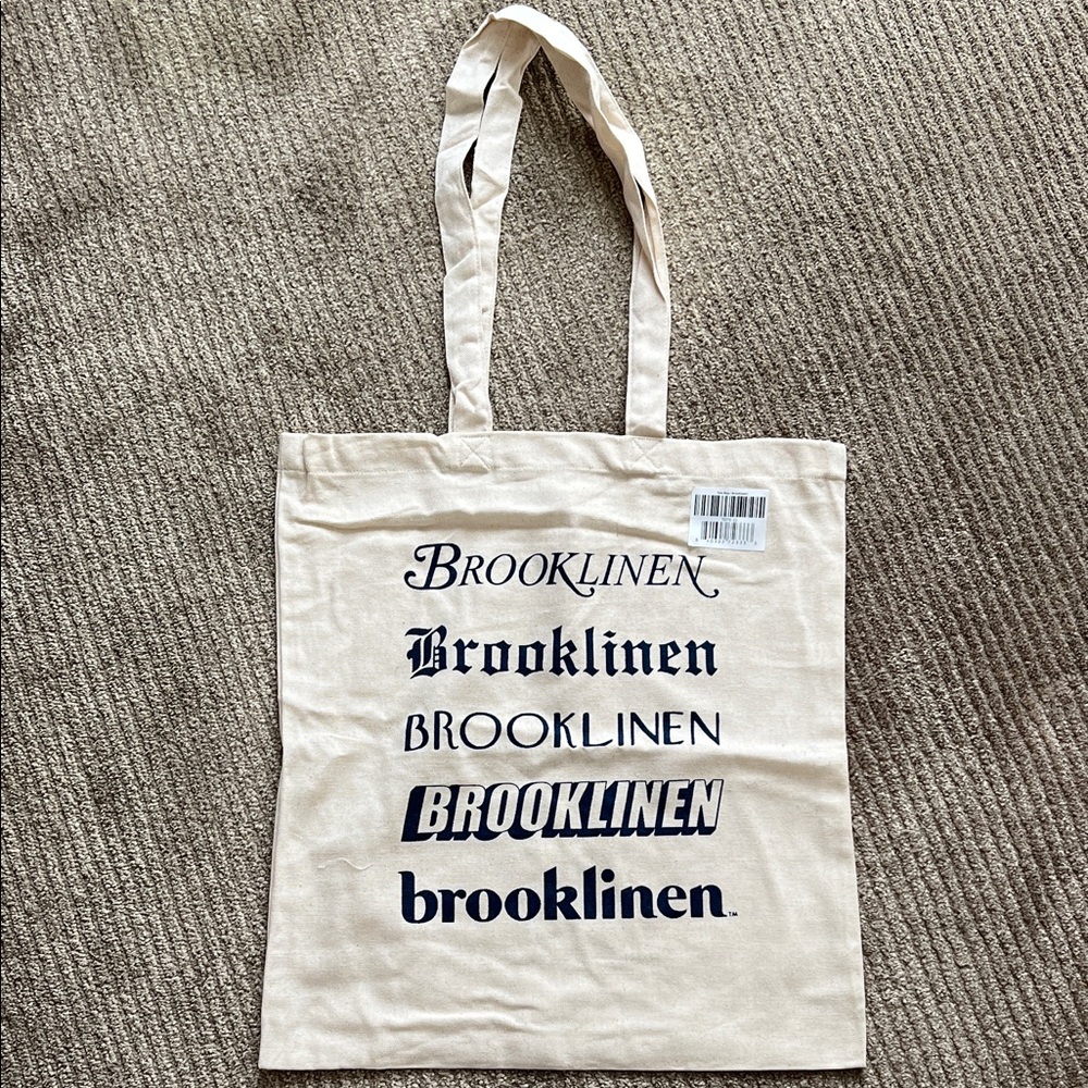 Brooklinen Beige and Navy Logo Tote